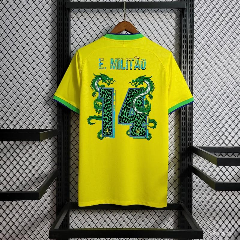 2022 Brazil Home National Team World Cup Soccer Jersey With Special Dragon Namesets