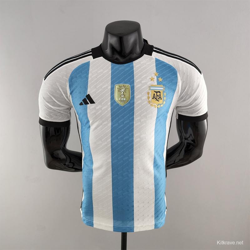 Player Version 3 Stars 2022 Argentina Home Jersey With World Cup Champion Patches