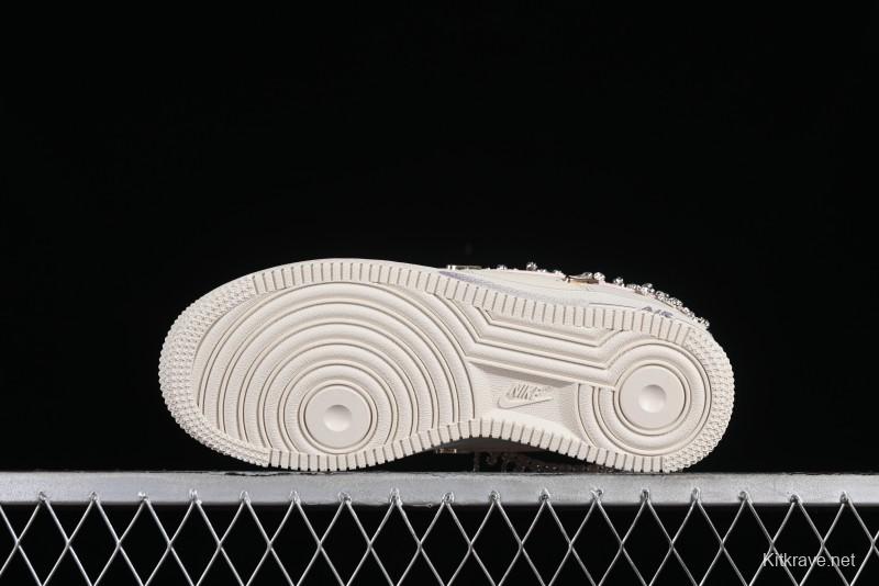 Nike Air Force 1 '07 Low Casual Sneakers in Romantic Pink-Purple with Diamond Chain Accessories - FV1122-333