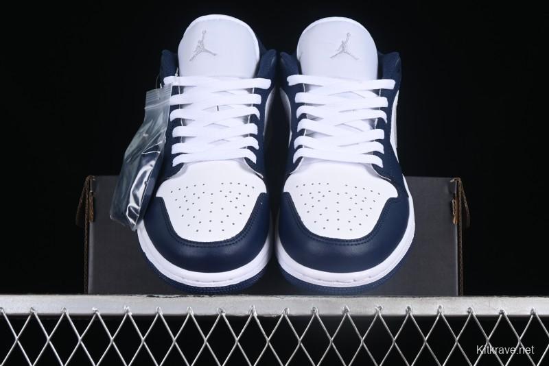 Nike Air Jordan 1 Low AJ1 White Blue Grey Low Top Lifestyle Basketball Shoes - 553558-141