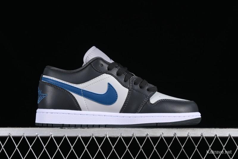 Nike Air Jordan 1 Low AJ1 Black Grey Blue Swoosh Low-Top Lifestyle Basketball Shoes - DC0774-040
