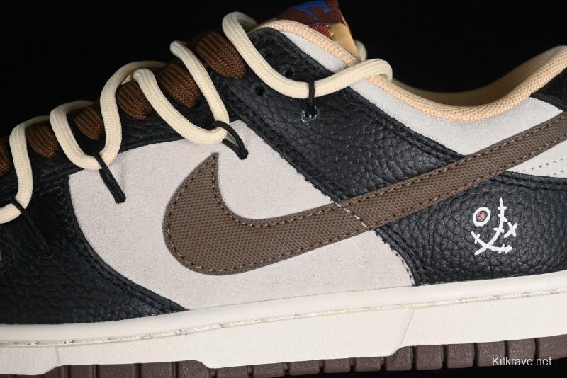 Nike Dunk Low "Mars Stone" Witch Puppet Themed SB Lace-Up Low-Top Casual Sneakers in Black/Mocha Brown - DR9704-200