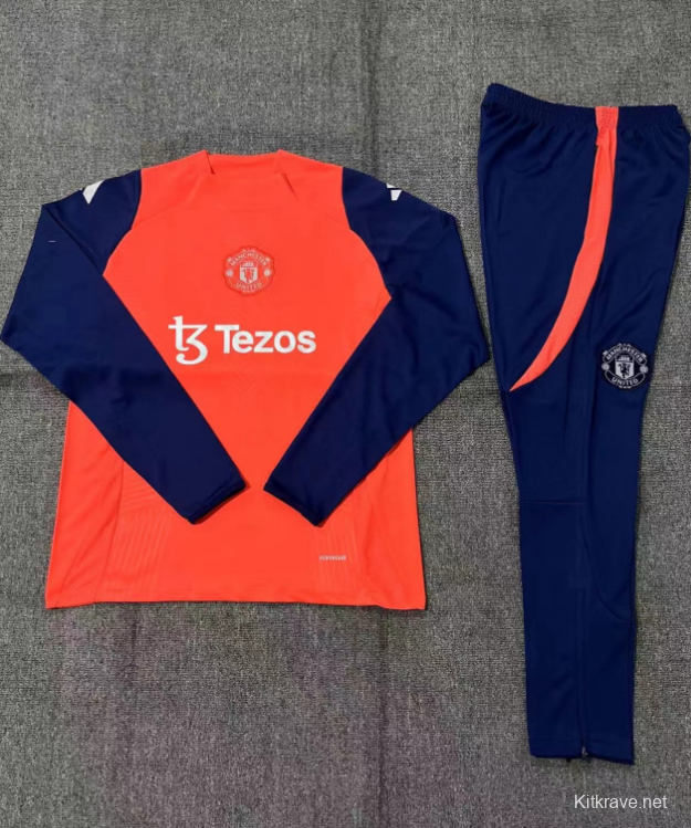 24/25 Kids Manchester United Orange/Navy Half Zipper Jacket+Long Pants