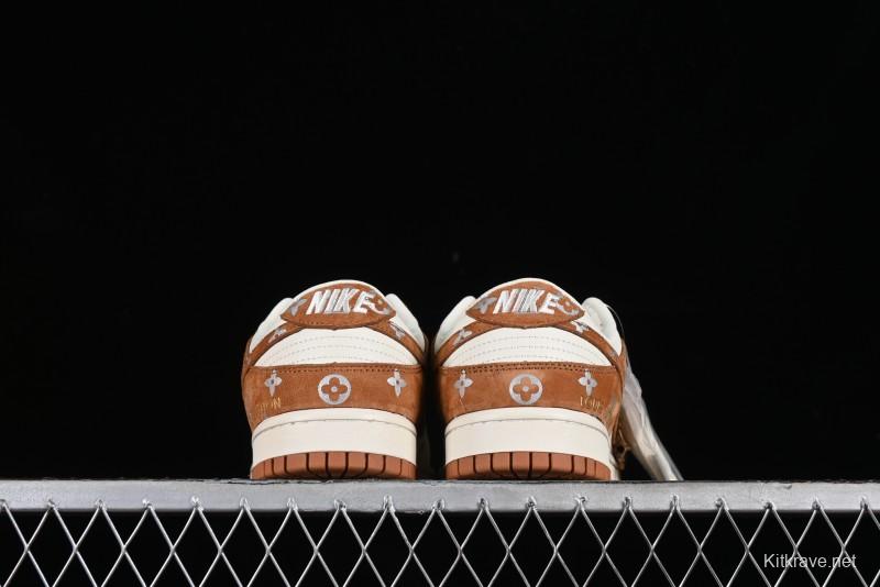 Nike SB Dunk Low LV Collaboration - Beige Brown Swoosh Anniversary High-End Custom Low-Top Casual Skate Shoes - XD6188-030