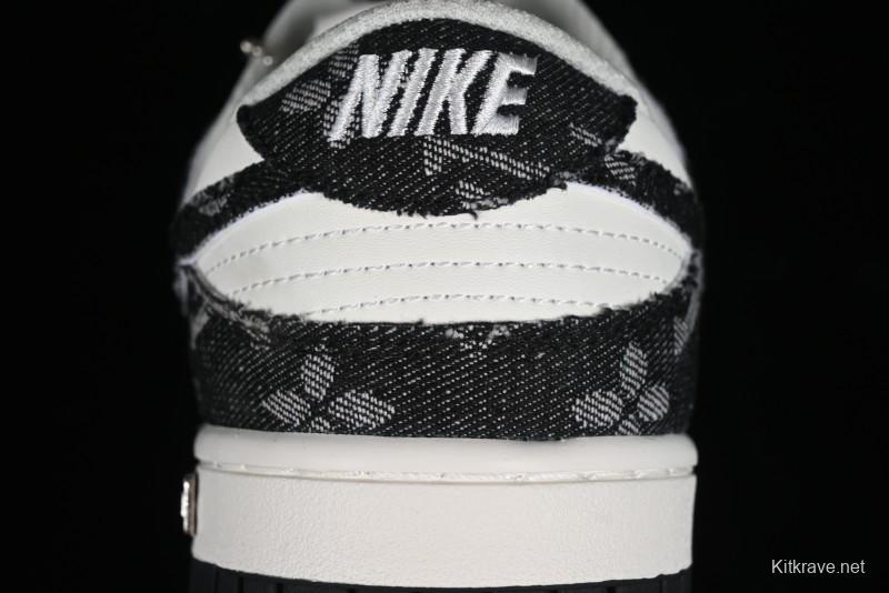 Nike SB Dunk Low LV Collaboration - Black Denim Off-White Black Swoosh Anniversary Custom Low-Top Casual Skate Shoes - DJ2024-009