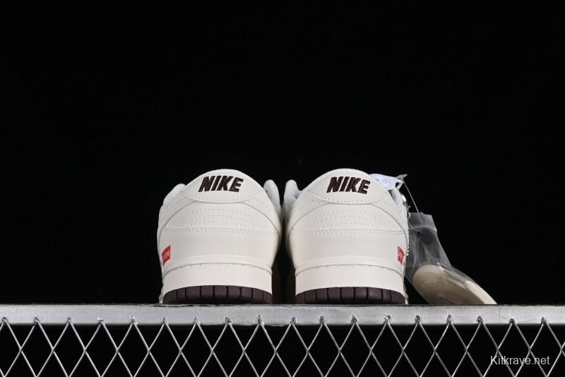 Nike SB Dunk Low Supreme Collaboration - White Brown Two-Tone Anniversary High-End Custom Low-Top Casual Sneakers - BB8657-106