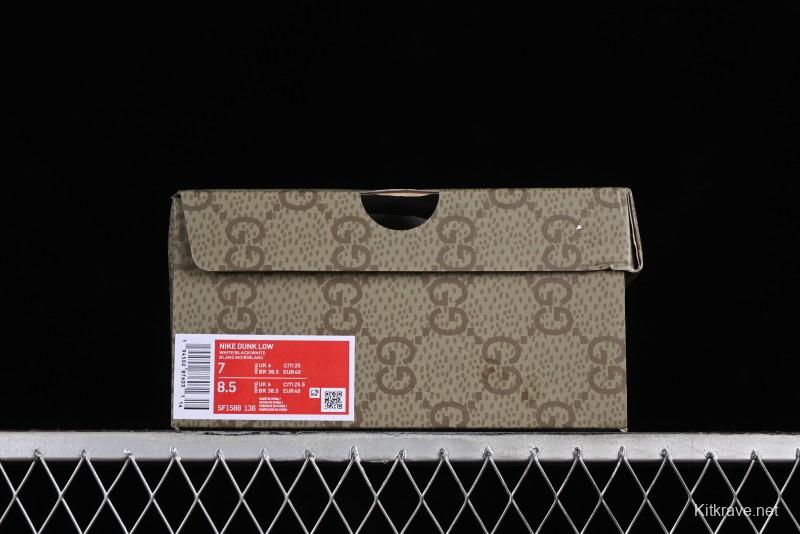 Nike SB Dunk Low Gucci Collaboration - Double G Embroidery Black Swoosh Anniversary Custom Low-Top Casual Skate Shoes - SF1588-136