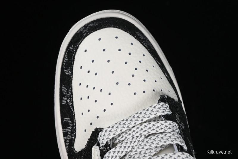 Nike Travis Scott x Fragment Design x Jordan Air Jordan 1 Low OG SP AJ1 LV Black Denim Print Low-Top Casual Sneakers - SJ2068-008