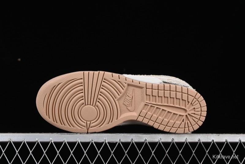 Nike SB Dunk Low LV Collaboration - Yellow Denim Beige with Yellow Swoosh Anniversary High-End Custom Low-Top Casual Skate Shoes - DJ2024-007