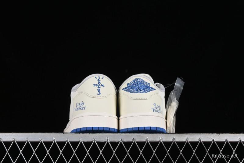 Nike Travis Scott x Fragment Design x Air Jordan 1 Low OG SP AJ1 LV Collaboration Light Blue Low-Top Casual Sneakers - LJ5188-007