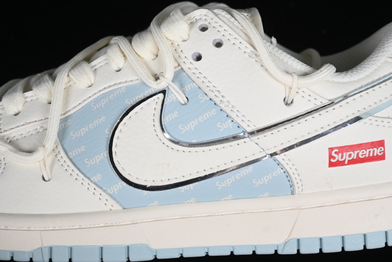 Nike SB Dunk Low Supreme Collaboration - Ice Blue Engraving Anniversary Customized Low-Top Casual Skate Shoes - JJ5688-107
