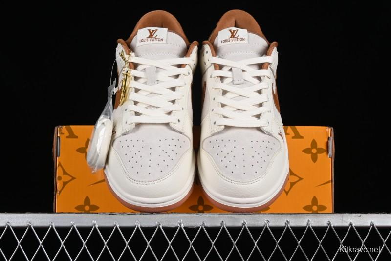 Nike SB Dunk Low LV Collaboration - Chocolate Anniversary High-End Custom Low-Top Casual Skate Shoes - FC1688-133