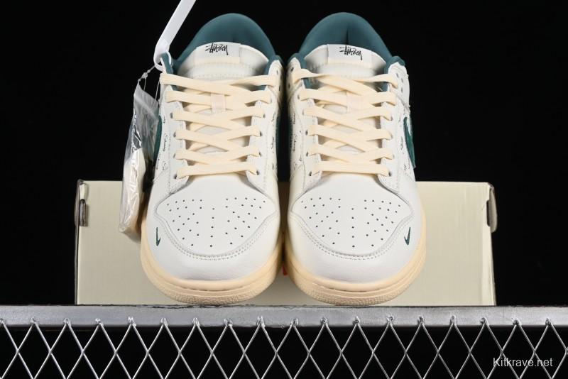 Nike SB Dunk Low Stussy Collaboration Beige Green Mini Swoosh Anniversary Custom Low-Top Casual Sneakers - CF3688-006