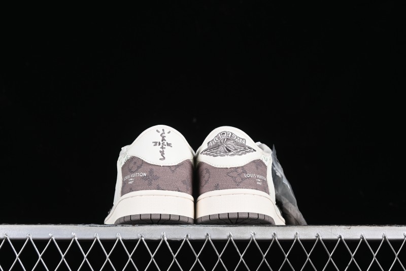 Nike Travis Scott x Fragment Design x Air Jordan 1 Low OG SP AJ1 LV Collaboration Light Grey Denim Low-Top Casual Sneakers - SJ2068-105