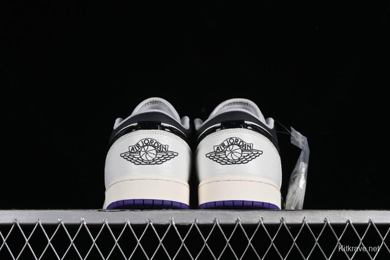 Nike Air Jordan 1 Low SE Casual Sneakers in Black White with Metallic Purple Accents - HF5759-101