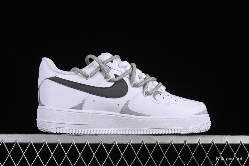 Nike Air Force 1 '07 Low Spray Paint White Grey Strap Low-Top Casual Sneakers - ZH0316-017