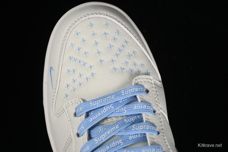 Nike SB Dunk Low Supreme Collaboration - Sky Blue Canvas Anniversary Custom Low-Top Casual Skate Shoes - BB6698-513