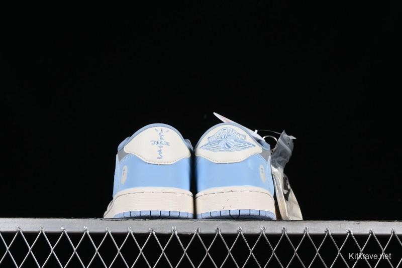 Nike Travis Scott x Fragment Design x Air Jordan 1 Low OG SP AJ1 LV Collaboration Deep Blue Low-Top Casual Sneakers - BB6588-104