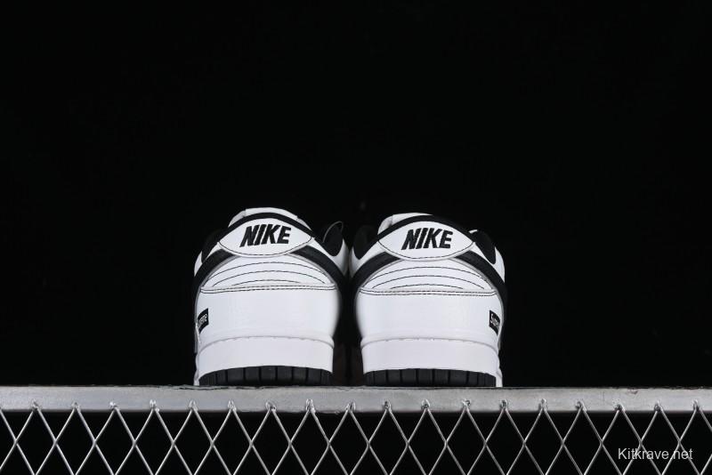 Nike Supreme x Nike SB Dunk Low Collaboration - Classic White Black Anniversary High-End Custom Low-Top Casual Skate Shoes - DY1503-100