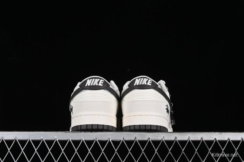 Stussy x Nike SB Dunk Low Anniversary Customized Casual Sneakers in Off-White Black Swoosh - DQ1098-378