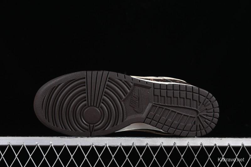 Nike SB Dunk Low LV Collaboration - Checkerboard Brown Monogram White Swoosh Anniversary High-End Custom Low-Top Casual Skate Shoes - SJ2068-255