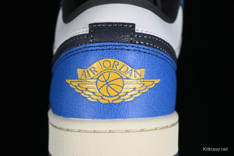 Nike Air Jordan 1 Low Flight Vintage Casual Sneakers with Distressed White-Blue Design - FV8439-104