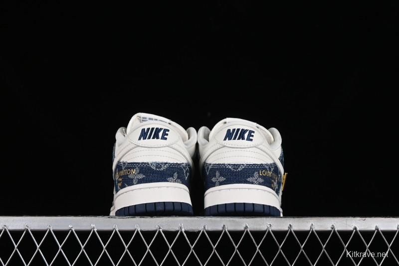 Nike SB Dunk Low LV Collaboration - Blue Denim Print Anniversary High-End Custom Low-Top Casual Sneakers - FC1688-162