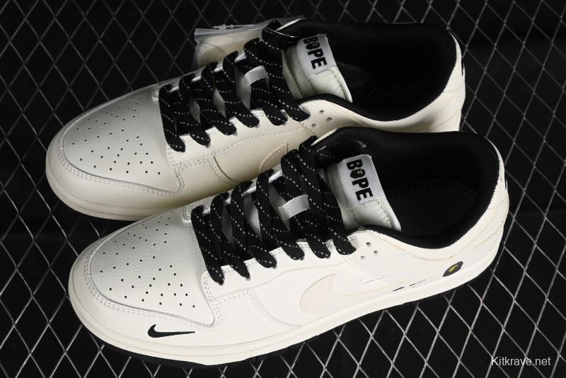 Nike SB Dunk Low BAPE Collaboration - Off-White Black Swoosh Anniversary Custom Low-Top Casual Skate Shoes - XD6188-037