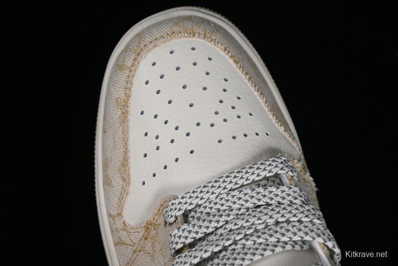 Nike Air Jordan 1 Low LV Collaboration Denim Khaki Customized Casual Sneakers - SJ9950-002