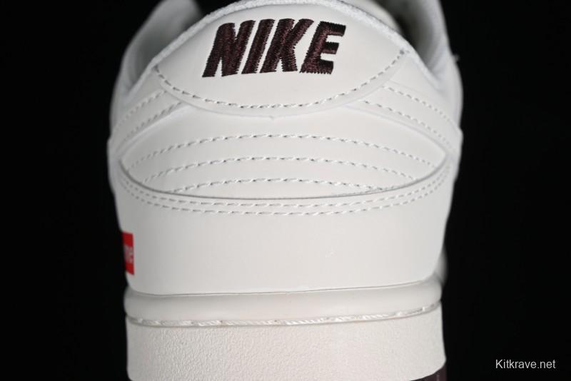 Nike SB Dunk Low Supreme Collaboration - White Brown Two-Tone Anniversary High-End Custom Low-Top Casual Sneakers - BB8657-106