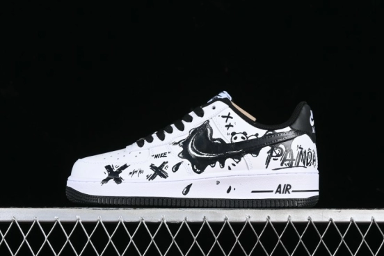 Nike Air Force 1 '07 Low Casual Sneakers with Black and White Graffiti Panda Design - DH7561-222
