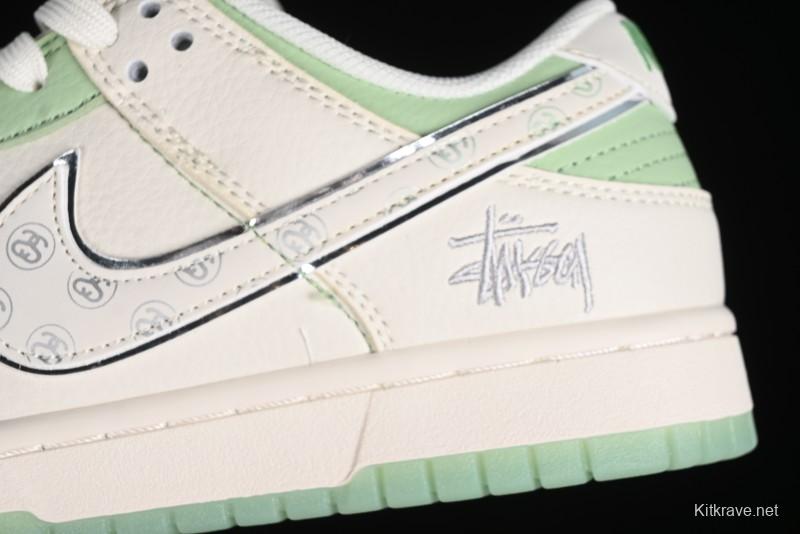 Nike SB Dunk Low Stussy Collaboration - Cream Apple Green Anniversary Custom Low-Top Casual Skate Shoes - XY1688-006
