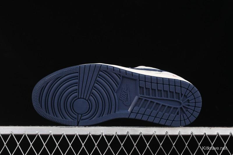 Nike Air Jordan 1 Low Supreme Collaboration - Pig Grey Print Custom Retro Basketball Shoes - LJ6688-009