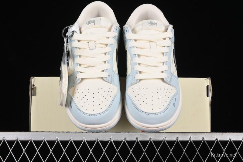 Nike SB Dunk Low Stussy Collaboration Anniversary Edition Light Blue Custom Low-Top Casual Skate Shoes - CF3688-012