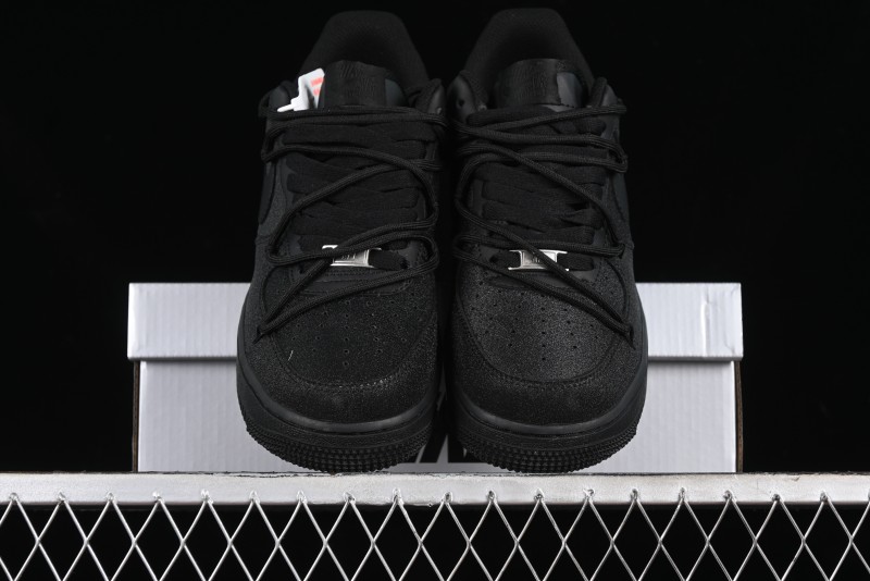 Nike Air Force 1 '07 Low Cleanfit High Street Retro Style All Black Star-Studded Diamond Accents Lace-Up Low-Top Casual Sneakers - ZH0316-030