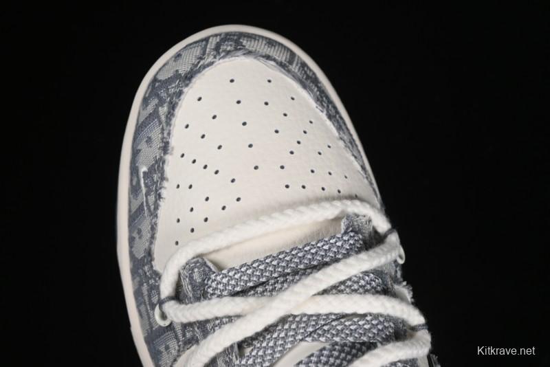 Nike SB Dunk Low Dior Collaboration - Strap Woven Grey Check Anniversary High-End Custom Low-Top Casual Sneakers - SJ2068-285