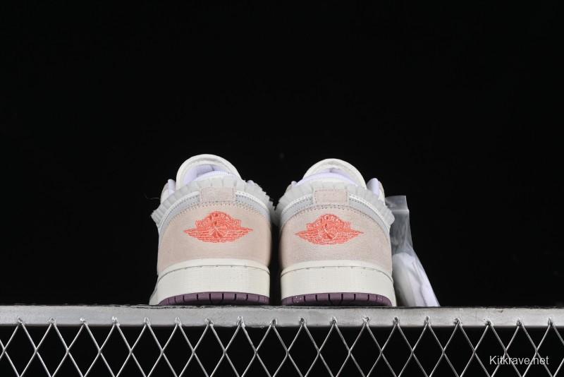 Nike Air Jordan 1 Low Retro Casual Sneakers with Smooth Leather and Suede - FQ8094-100