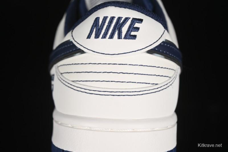 Nike SB Dunk Low OFF-WHITE Collaboration - Beige Navy Swoosh Anniversary Custom Low-Top Casual Skate Shoes - DJ2024-011