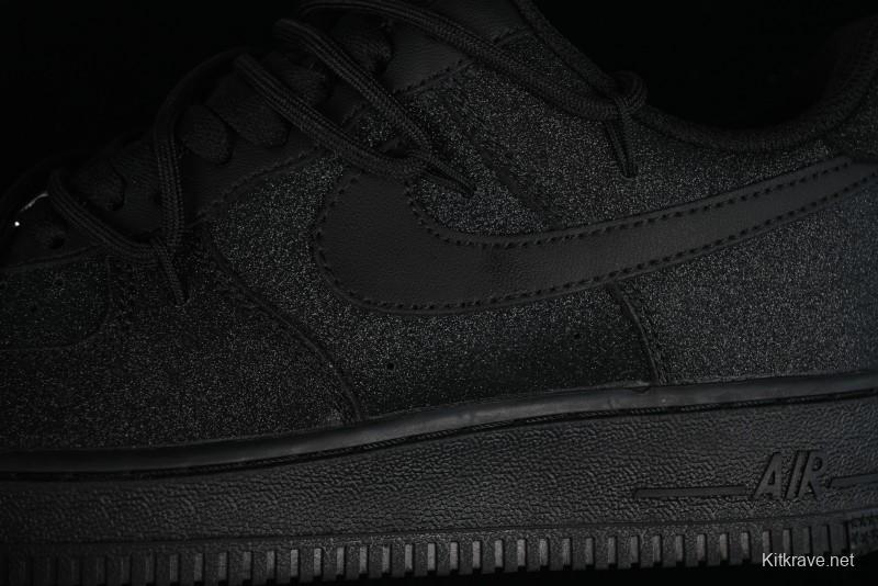 Nike Air Force 1 '07 Low Cleanfit High Street Retro Style All Black Star-Studded Diamond Accents Lace-Up Low-Top Casual Sneakers - ZH0316-030