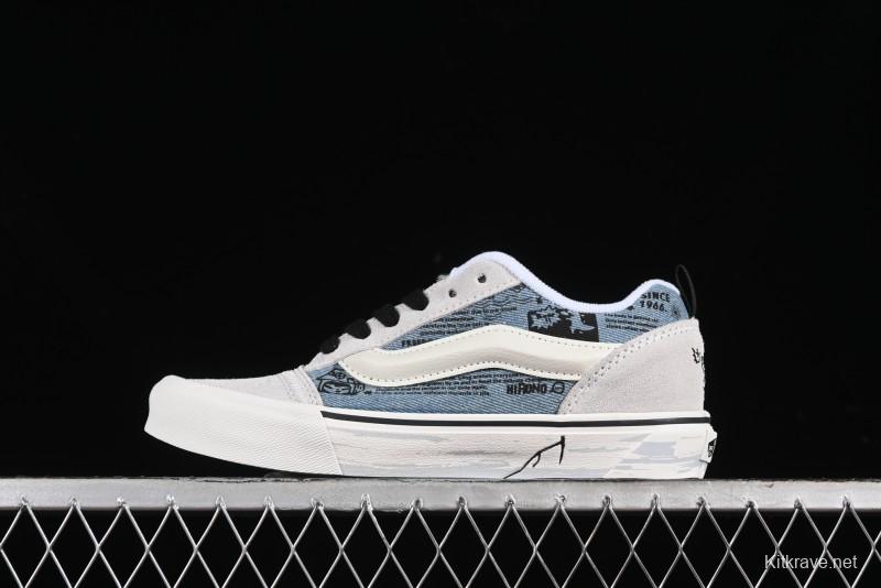 HIRONO Knu Skool Low-Top Casual Sneakers with Denim Graffiti Design - VN0009QCRBL