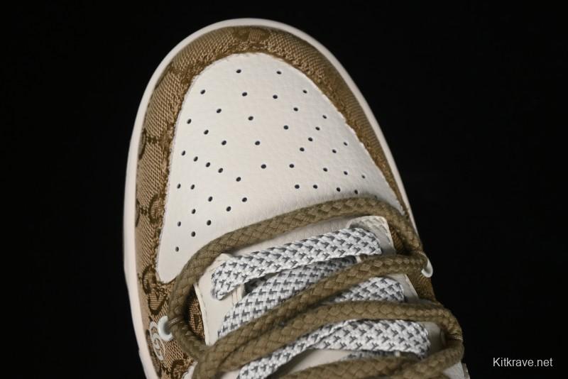 Nike SB Dunk Low Gucci Collaboration - Yellow Denim with Subtle Pattern and White Swoosh Anniversary High-End Custom Low-Top Casual Sneakers - SJ2068-273