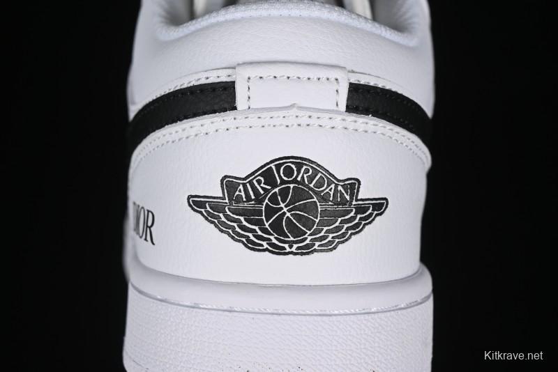 Nike Air Jordan 1 AJ1 Dior Collaboration - White Black Custom Low Top Retro Basketball Shoes - LJ6688-010