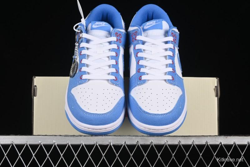 Nike SB Dunk Low Supreme Collaboration - Woven Blue Swoosh Anniversary Custom Low-Top Casual Skate Shoes - KK1888-015