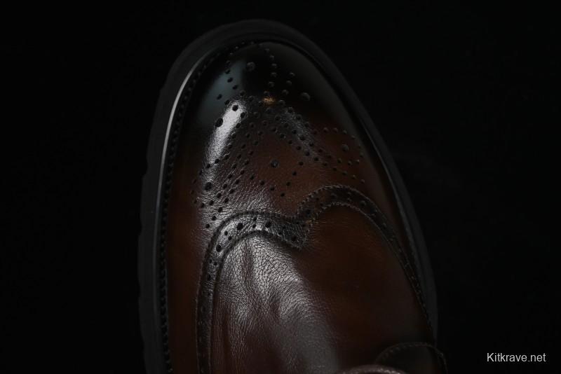 ECCO Block Derby Round Toe Genuine Leather Brogue Dress Shoes - 63667201002