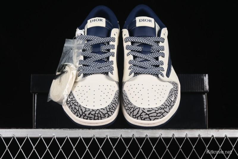 Nike Travis Scott x Fragment Design x Air Jordan 1 Low OG SP AJ1 Retro Sneakers with Stone Pattern - CF3688-029