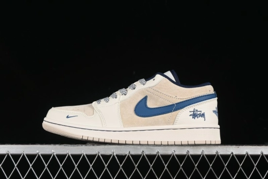 Nike Air Jordan 1 Low Stussy Collaboration - Light Beige Retro Basketball Shoes - SJ9950-027