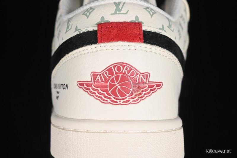 Nike Air Jordan 1 Low AJ1 LV Collaboration - Printed Dark Blue Swoosh High-End Custom Retro Basketball Shoes - WG8850-009