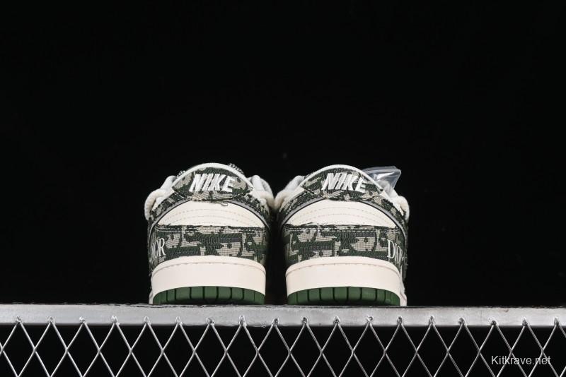 Nike SB Dunk Low Dior Collaboration - Strap Woven Green Check Anniversary High-End Custom Low-Top Casual Skate Shoes - SJ2068-309