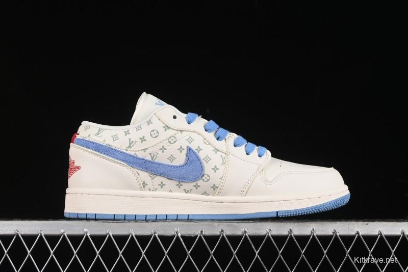 Nike Air Jordan 1 Low LV Collaboration - Light Blue Print Retro Basketball Shoes - WG8850-008