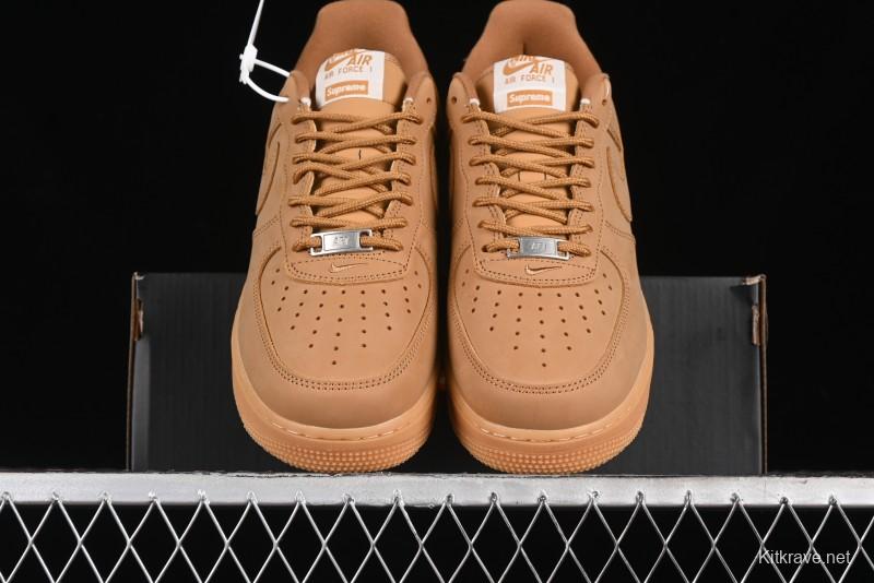 Nike Supreme x Air Force 1 Low Casual Sneakers in Wheat Suede with Full-Length Air Cushion - DN1555-200